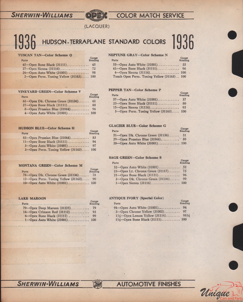 1936 Hudson Paint Charts Williams 2